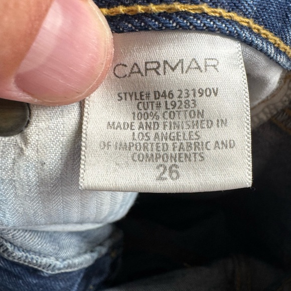CARMAR High Rise Straight Leg Jeans Size 26 Blue Denim Mid Hem Detail - Picture 5 of 6